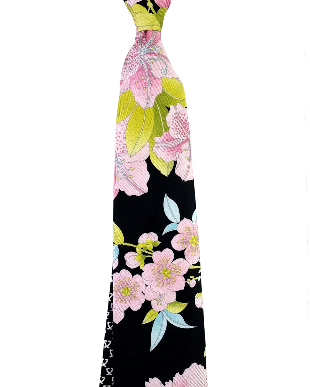 Leonard Paris Silk Tie Black Pink Blue Peony Floral
