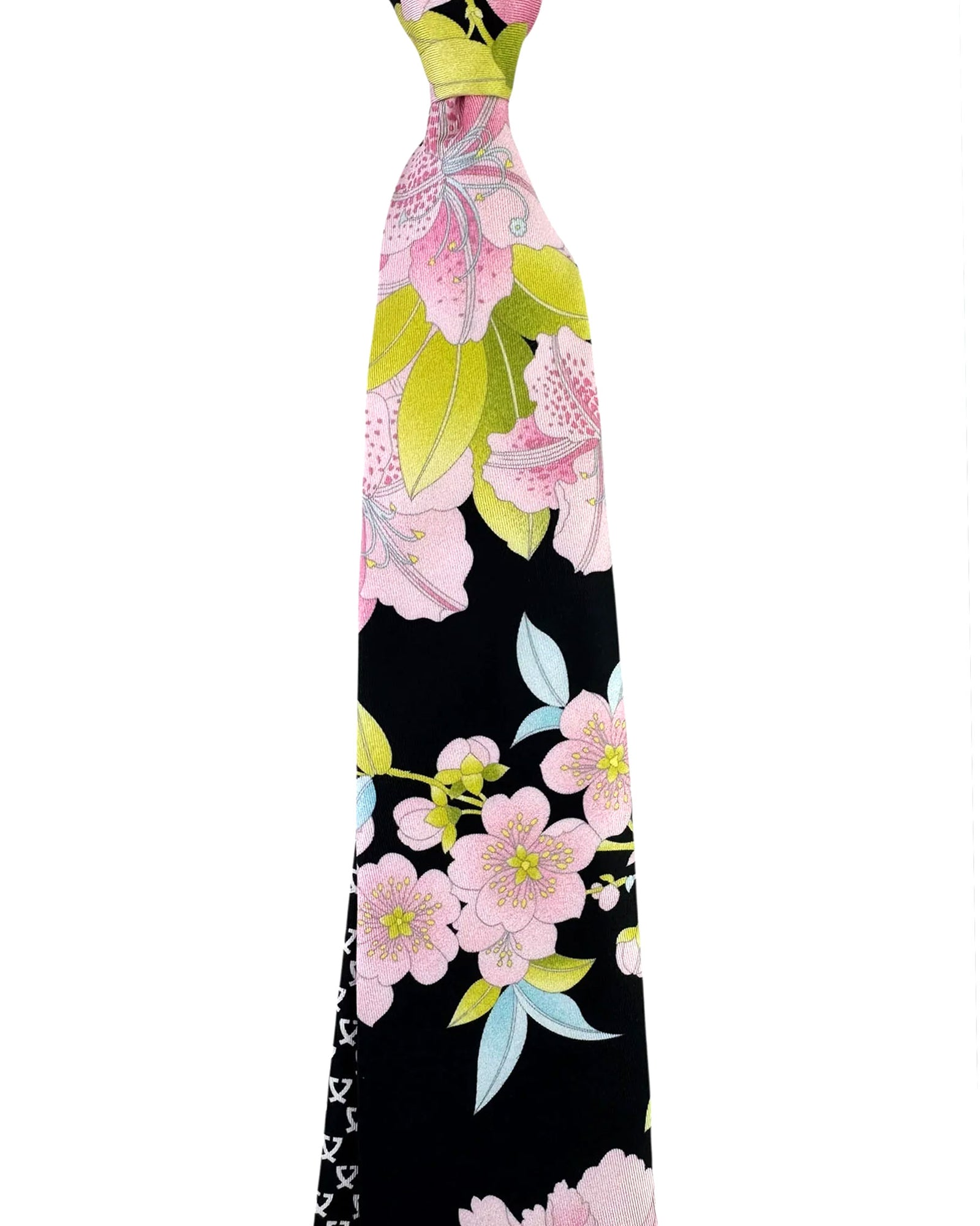 Leonard Paris Silk Tie Black Pink Blue Peony Floral