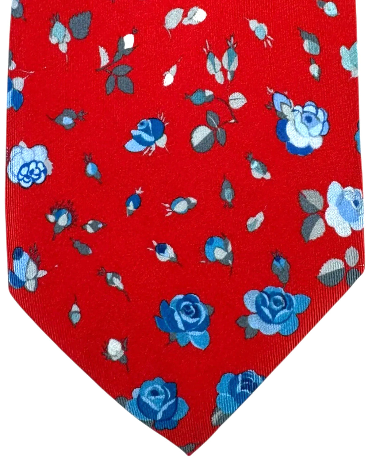 Leonard Paris Silk Tie Red Blue Rose Scatter Pattern