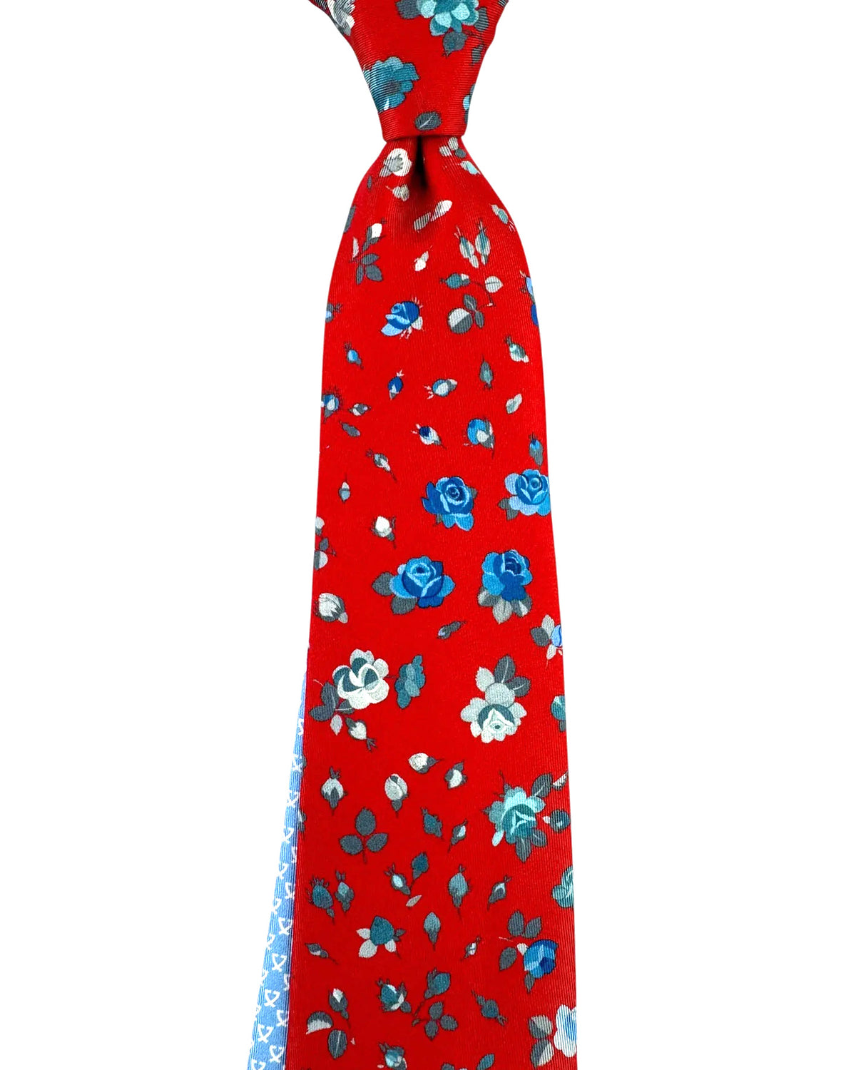 Leonard Paris Tie Red Blue Rose Scatter Pattern