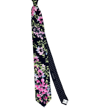 Leonard Paris Silk Tie Black Pink Floral