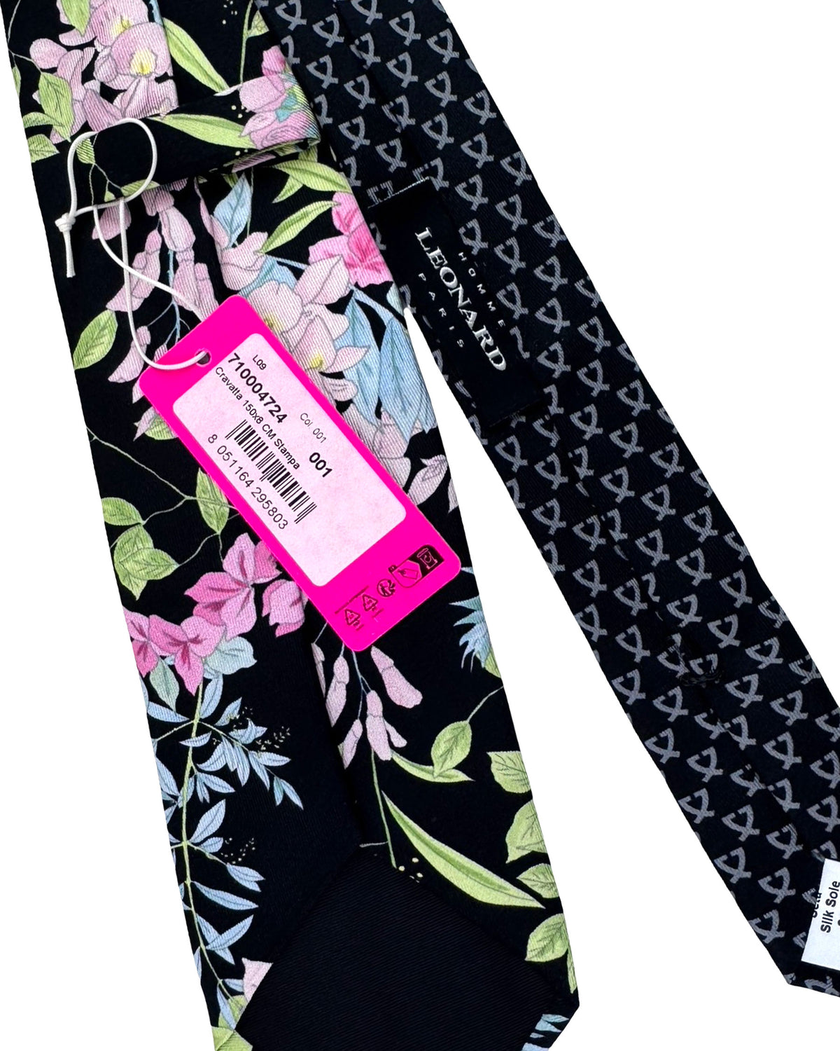 Leonard Paris Tie Black Pink Floral