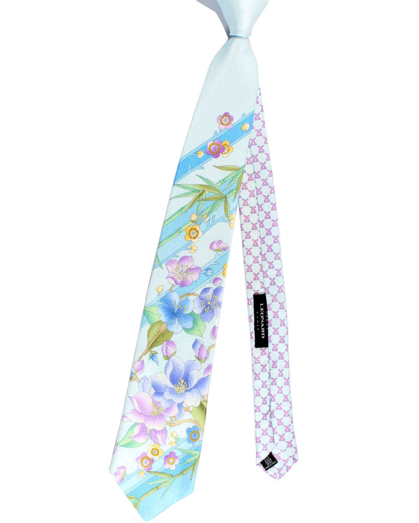 Leonard Paris Tie Sky Blue Lavender Floral
