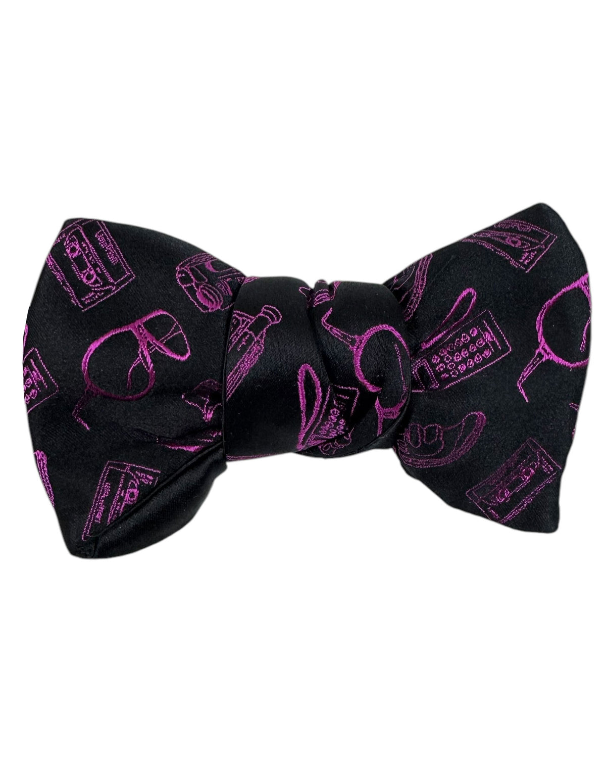 Le Noeud Papillon Silk Self Tie Bow Tie Black Pink 1980's Novelty SALE