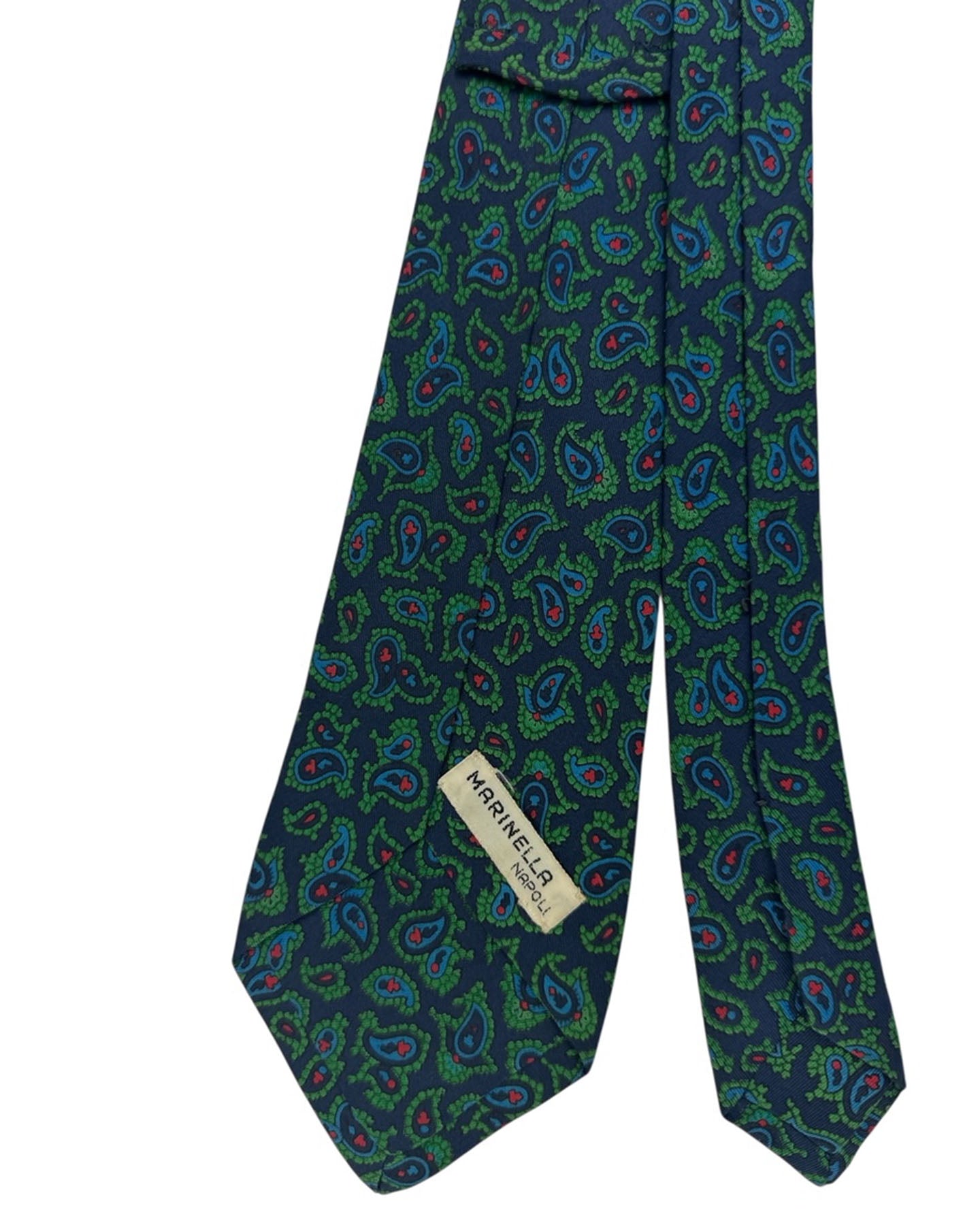 E. Marinella Navy Tie Green Red Paisley Vintage