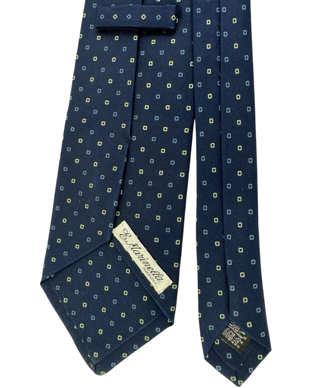 E. Marinellaavy Navy Tie With Yellow and Blue Dot Grid