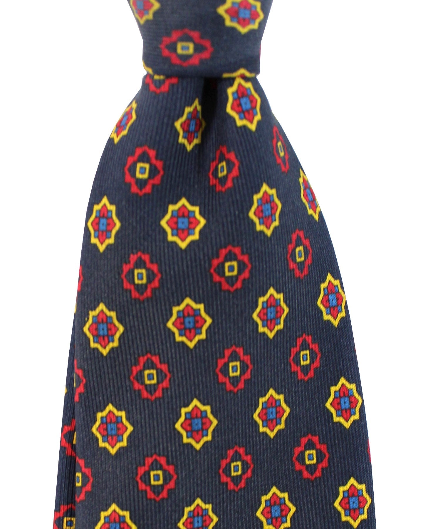 E. Marinella Tie Dark Navy Red Geometric Design