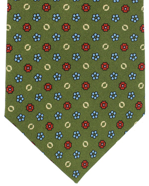 E. Marinella Tie Green Dark Red Blue Mini Flowers