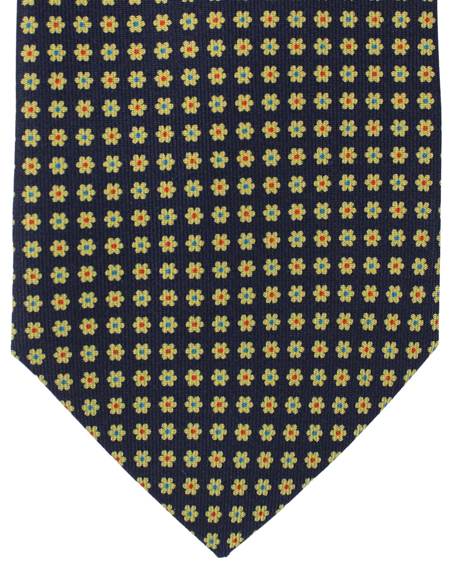 E. Marinella Tie Dark Blue Mini Floral Geometric Design