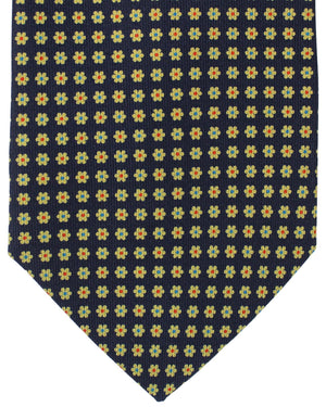 E. Marinella Tie Dark Blue Mini Floral Geometric Design