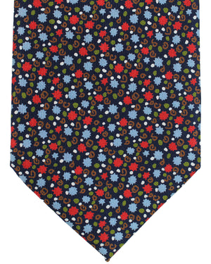 E. Marinella Tie Blue Red Brown Micro Pattern Design