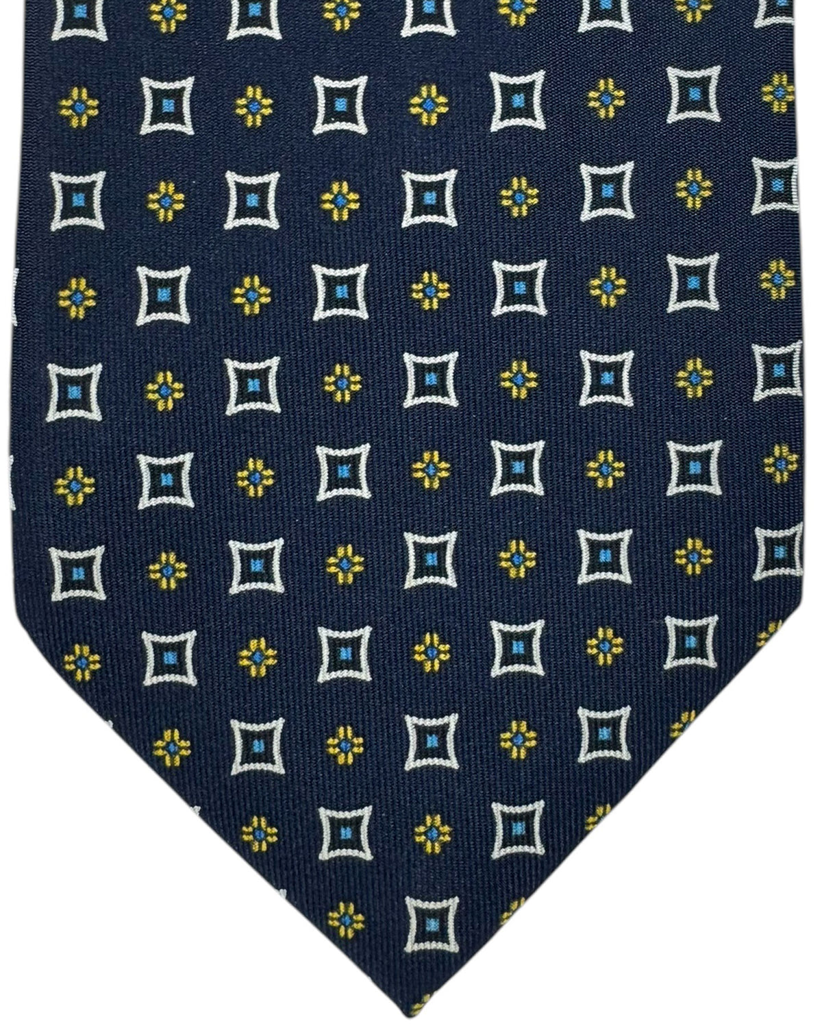 E. Marinella Silk Tie Navy Geometric Design - Wide Necktie