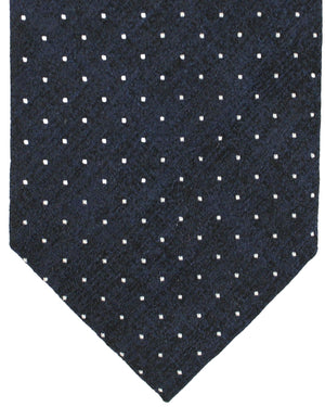 Massimo Valeri 11 Fold Tie Dark Blue Black Silver Mini Dots - Elevenfold Necktie