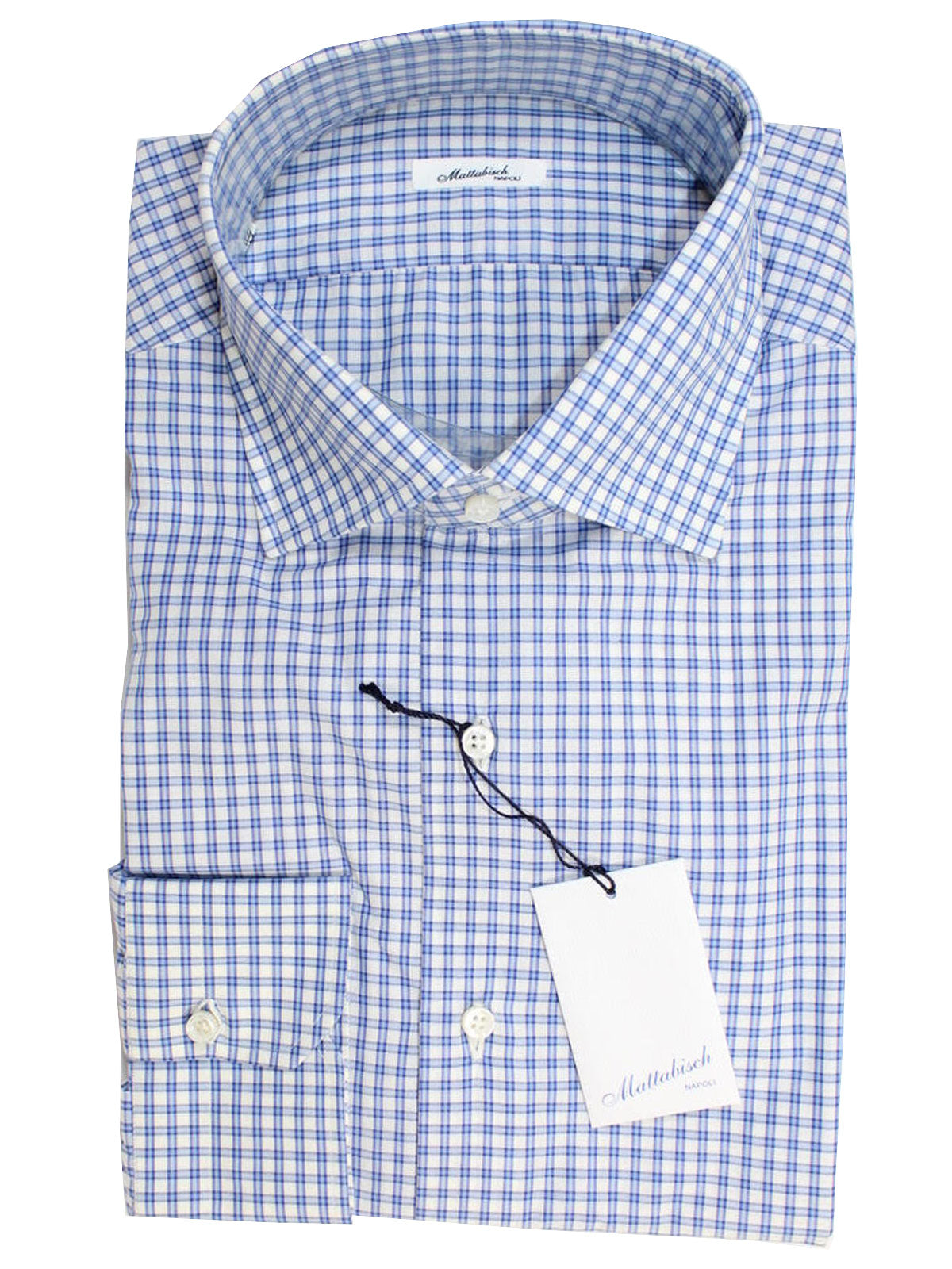 Mattabisch Napoli Shirt White Blue Check White 44 - 17 1/2 