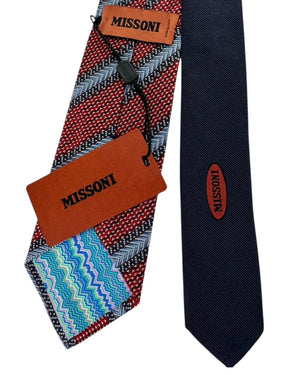 Missoni Tie Red and Blue Geometric Block with Chevron Stripes