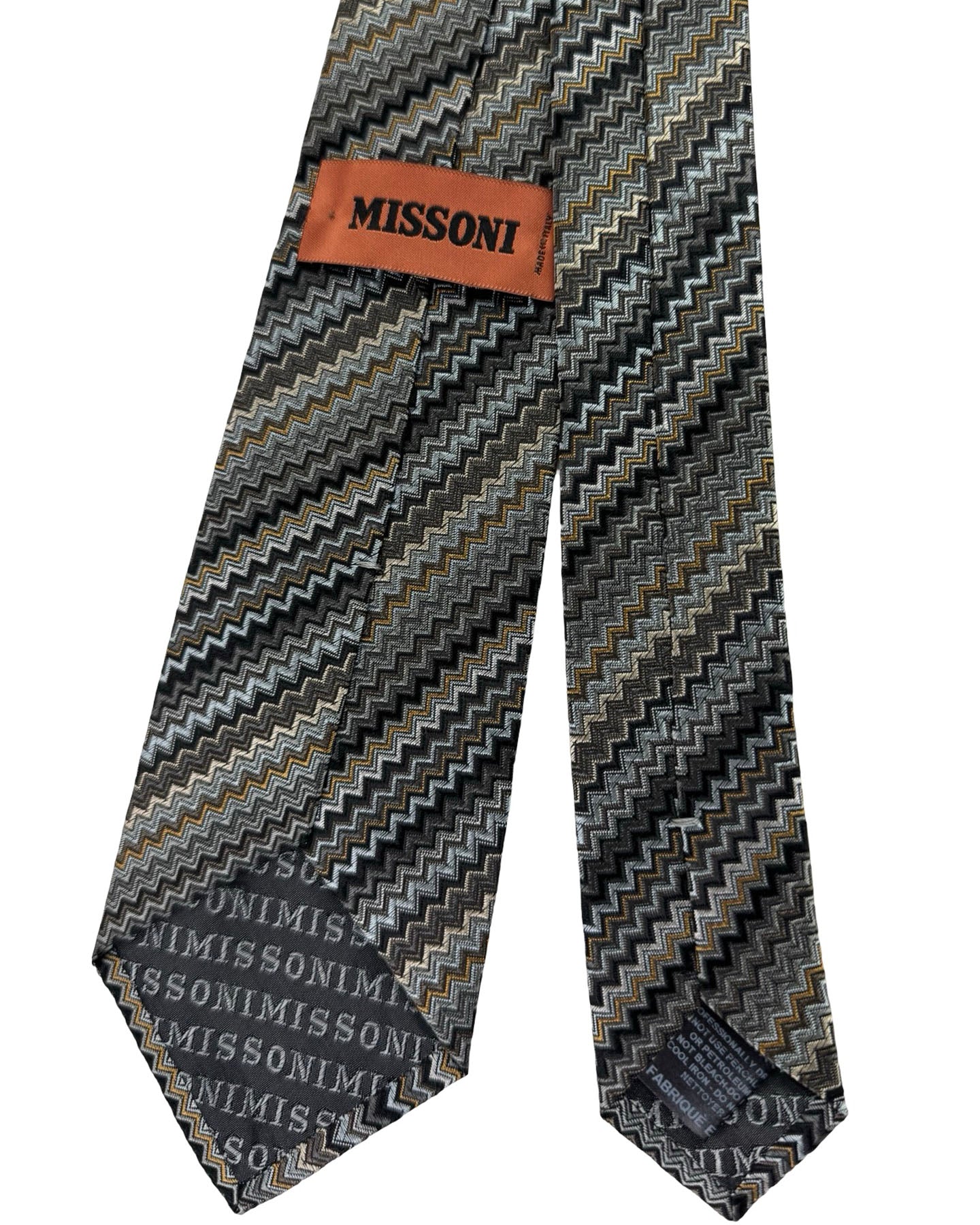 Missoni Silk Tie Charcoal Silver Chevron Pattern