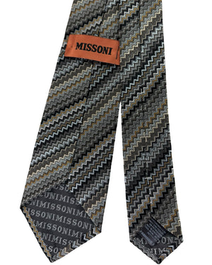 Missoni Silk Tie Charcoal Silver Chevron Pattern