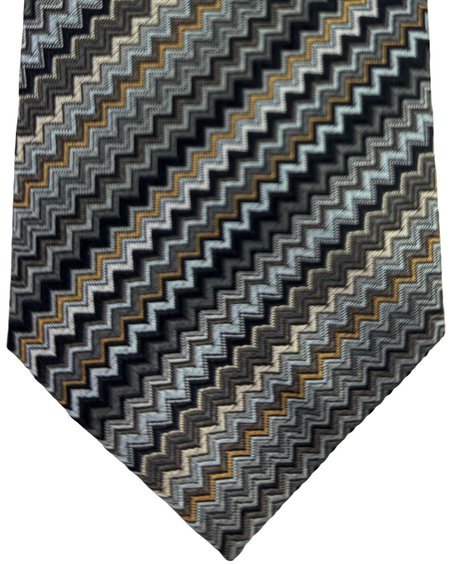 Missoni Silk Tie Charcoal Silver Chevron Pattern