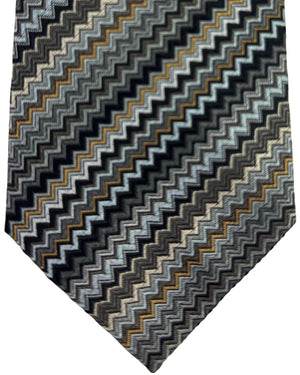 Missoni Silk Tie Charcoal Silver Chevron Pattern