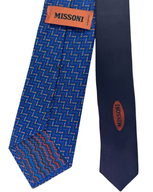 Missoni Silk Tie Royal Blue Multicolor Pixel Pattern