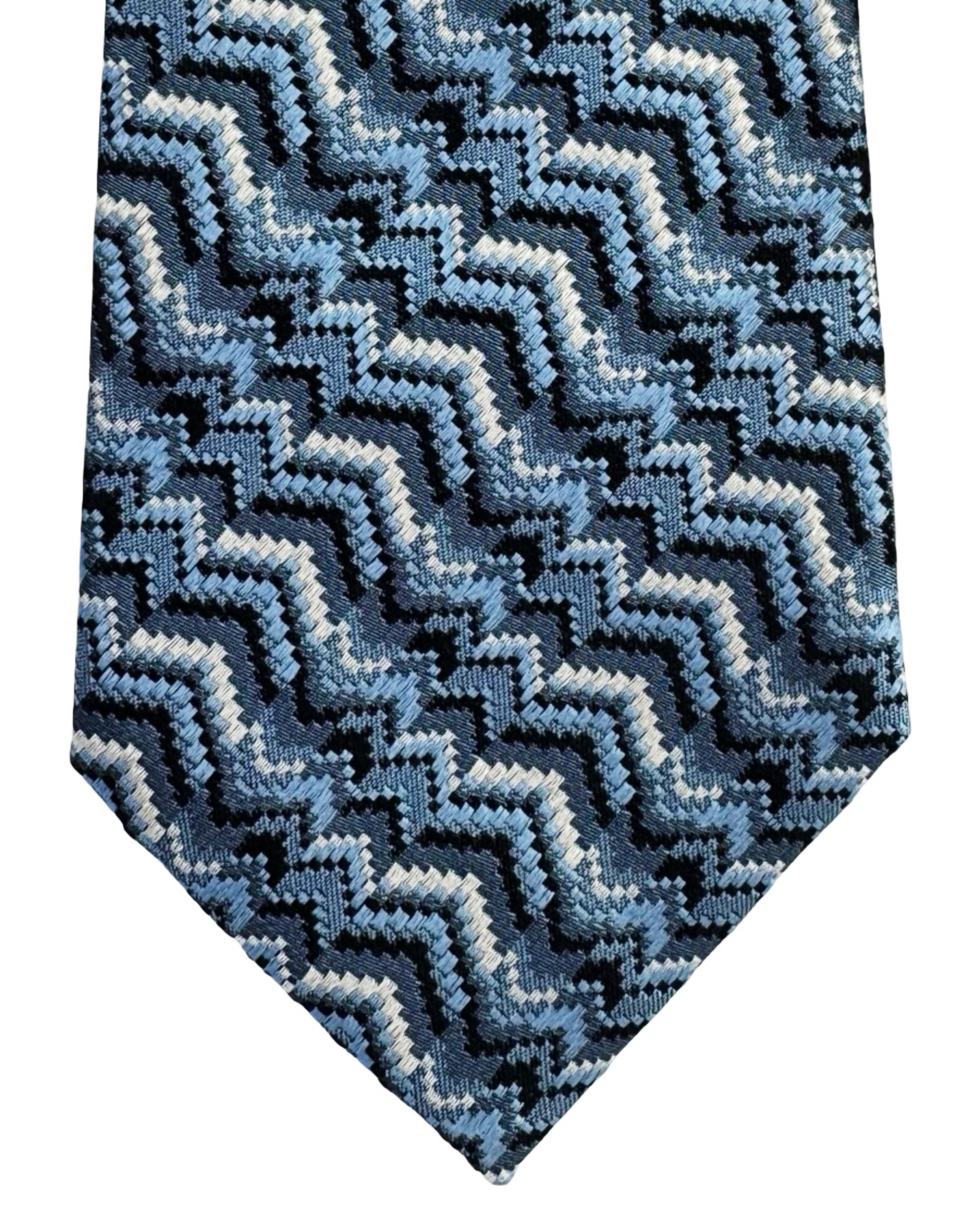 Missoni Silk Tie Metal Blue Navy Zig Zag Pattern