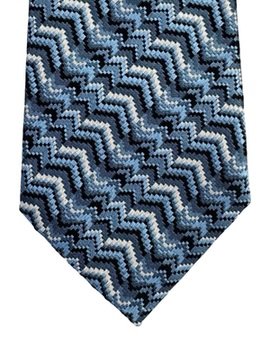 Missoni Silk Tie Metal Blue Navy Zig Zag Pattern