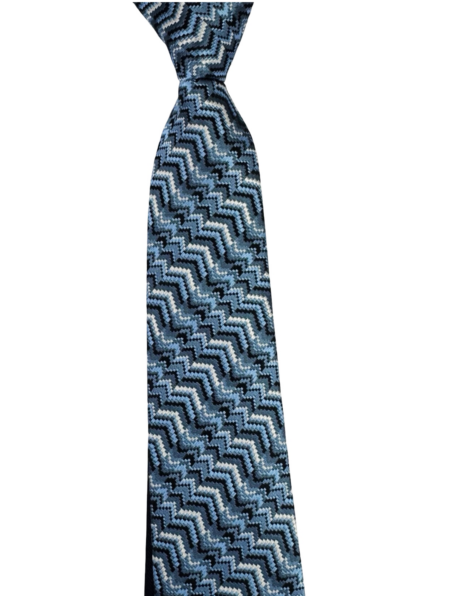 Missoni Silk Tie Metal Blue Navy Zig Zag Pattern