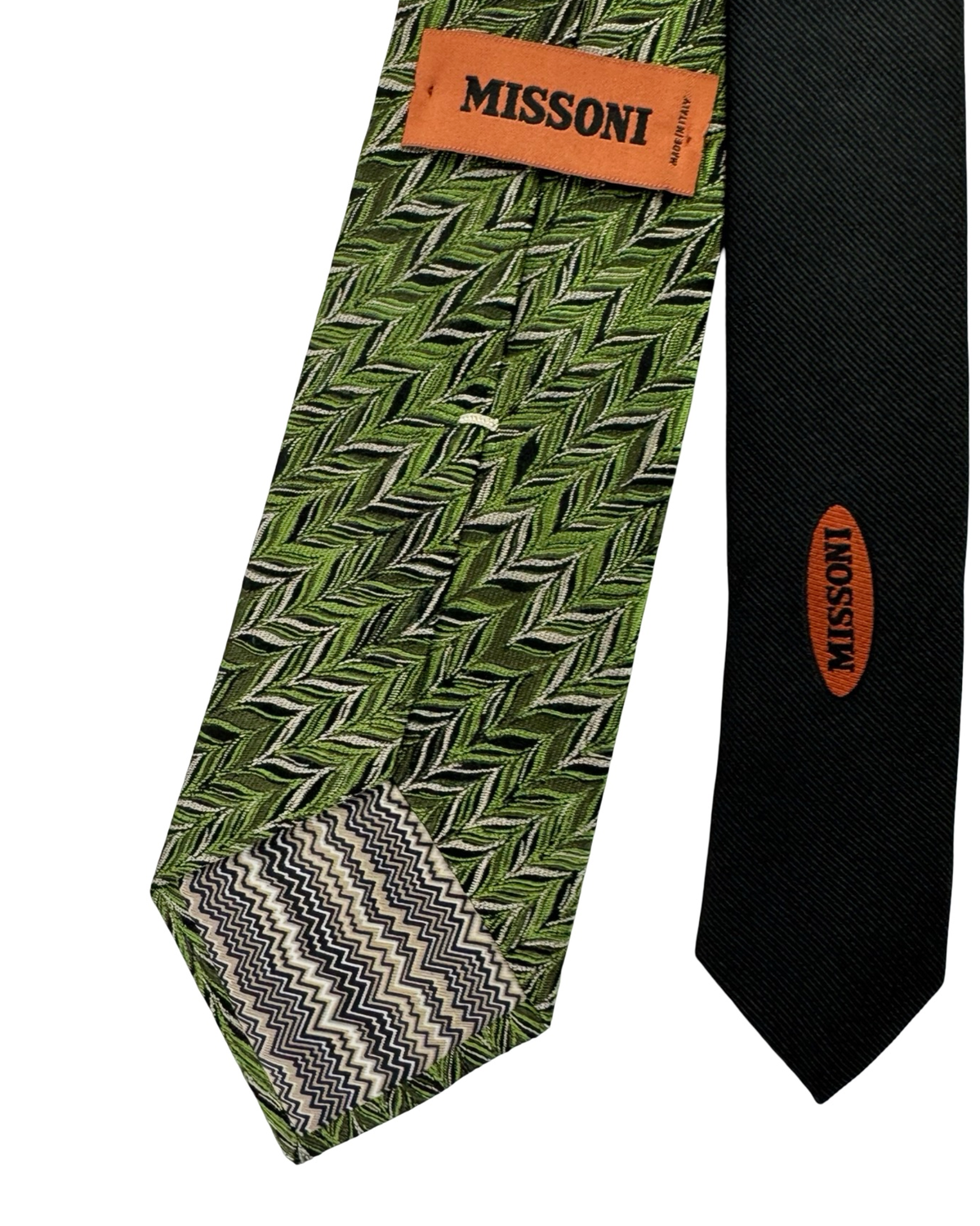 Missoni Silk Tie Light and Dark Green Zig Zag Pattern