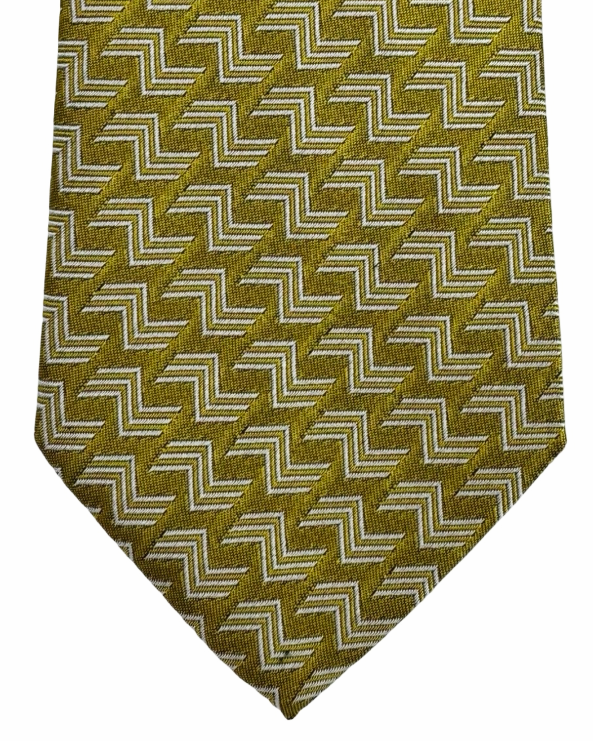 Missoni Silk Tie Olive Silver-Gray Zig Zag Pattern