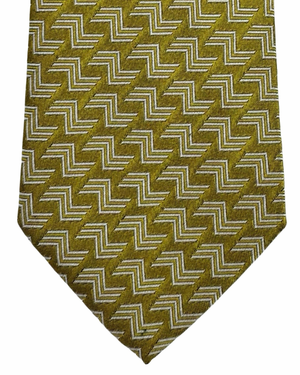 Missoni Silk Tie Olive Silver-Gray Zig Zag Pattern