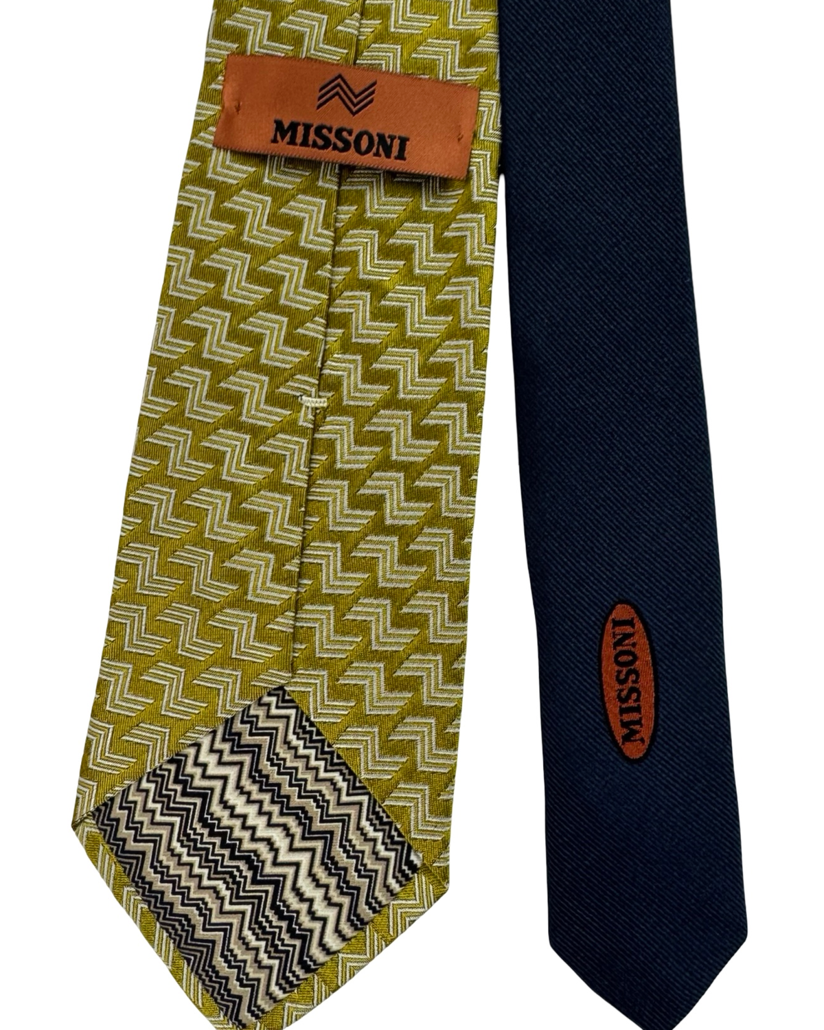 Missoni Silk Tie Olive Silver-Gray Zig Zag Pattern