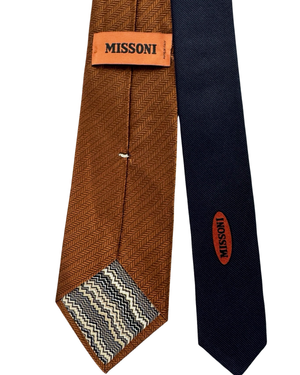 Missoni Silk Tie Brown Textured Zig Zag Pattern