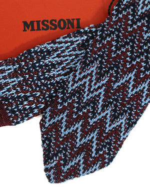 Missoni Knitted Tie Brown Blue Zig Zag Design