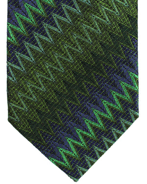 Missoni Silk Necktie Green Dark Blue Zig Zag Design