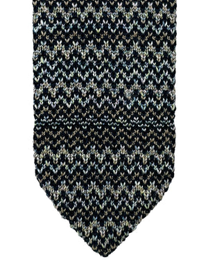 Missoni Knitted Tie Taupe Black Blue Zig Zag- Cotton Silk