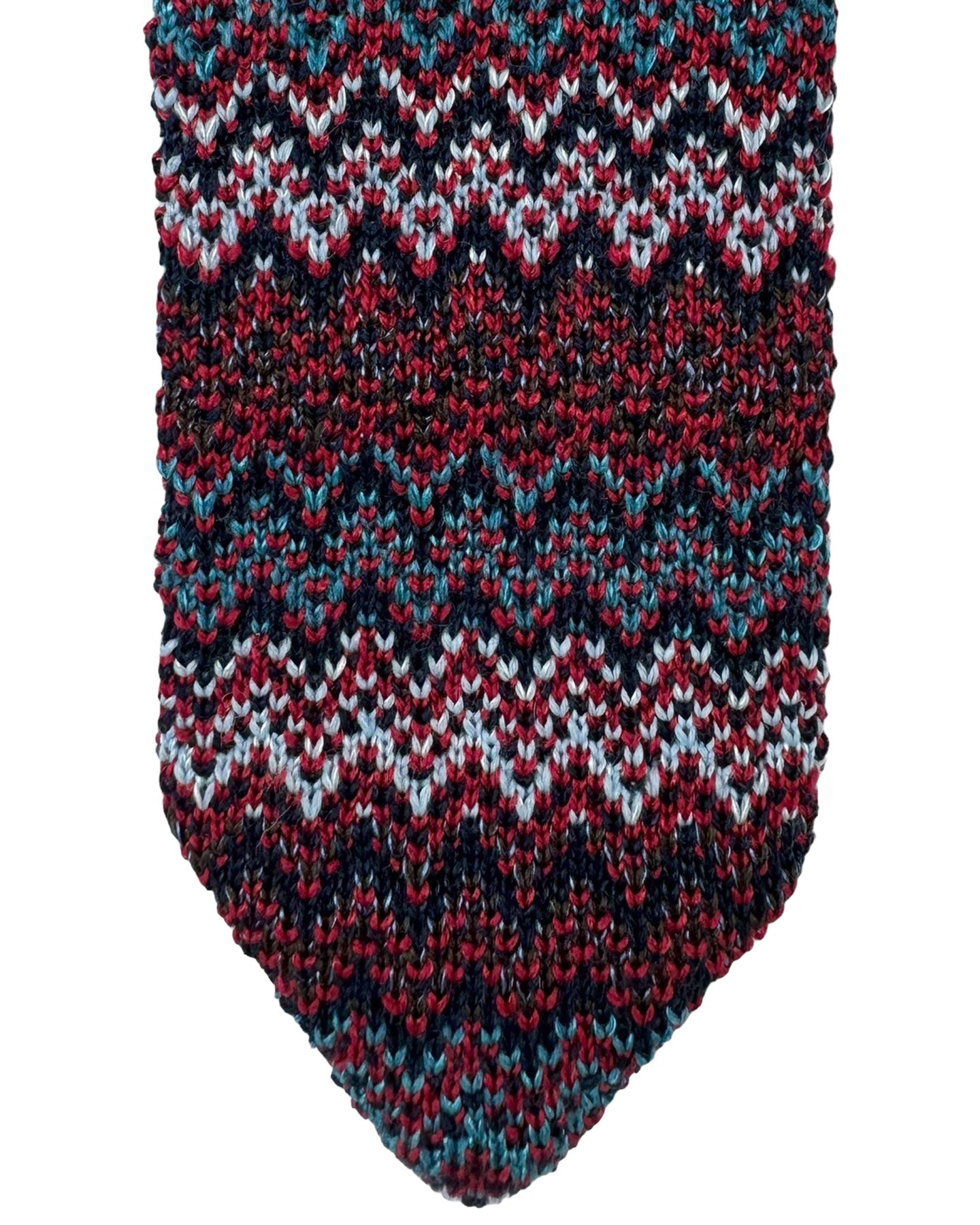 Missoni Knitted Tie Red Black Teal Zig Zag Design - Wool Silk