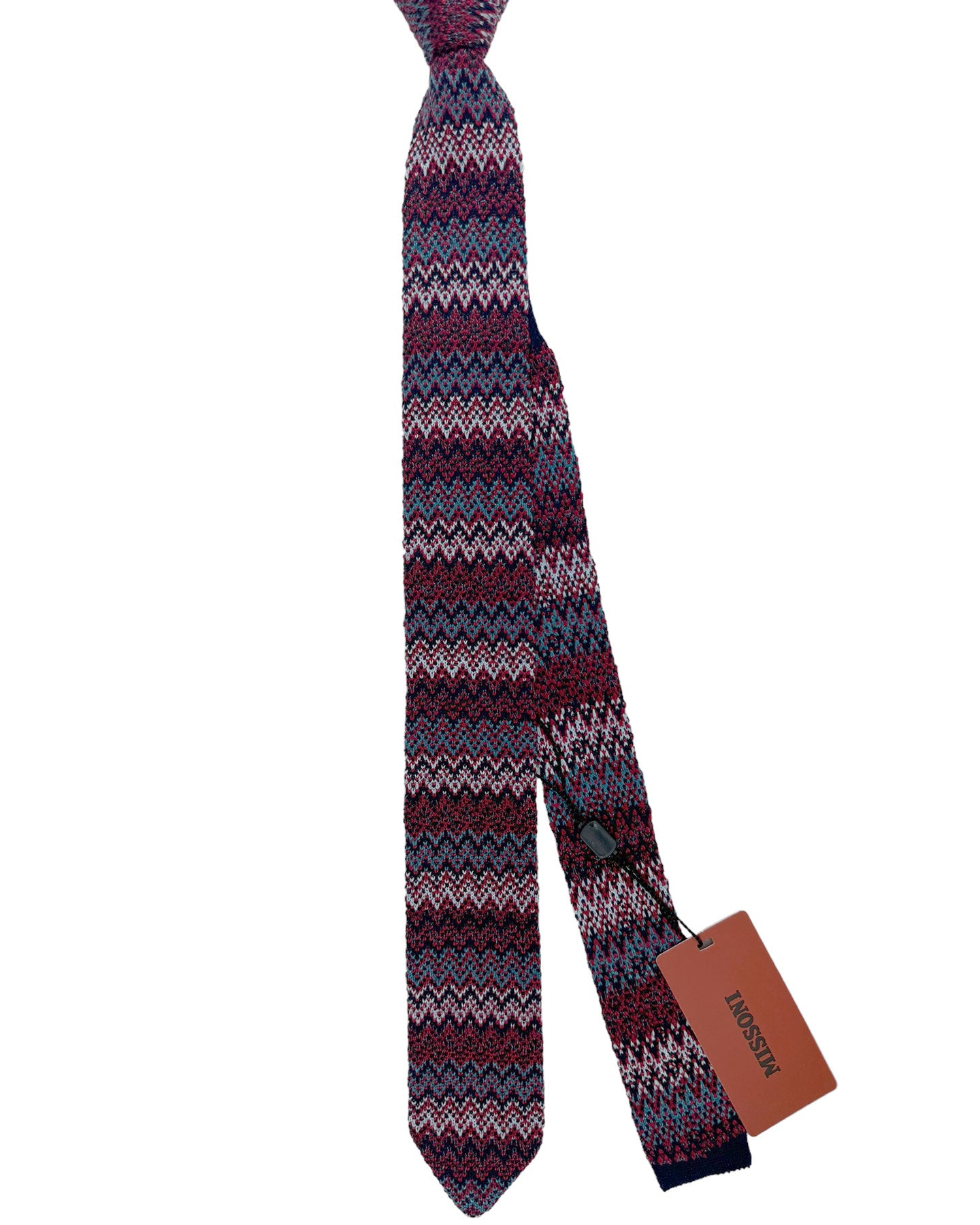 Missoni Knitted Tie Red Black Teal Zig Zag Design - Wool Silk