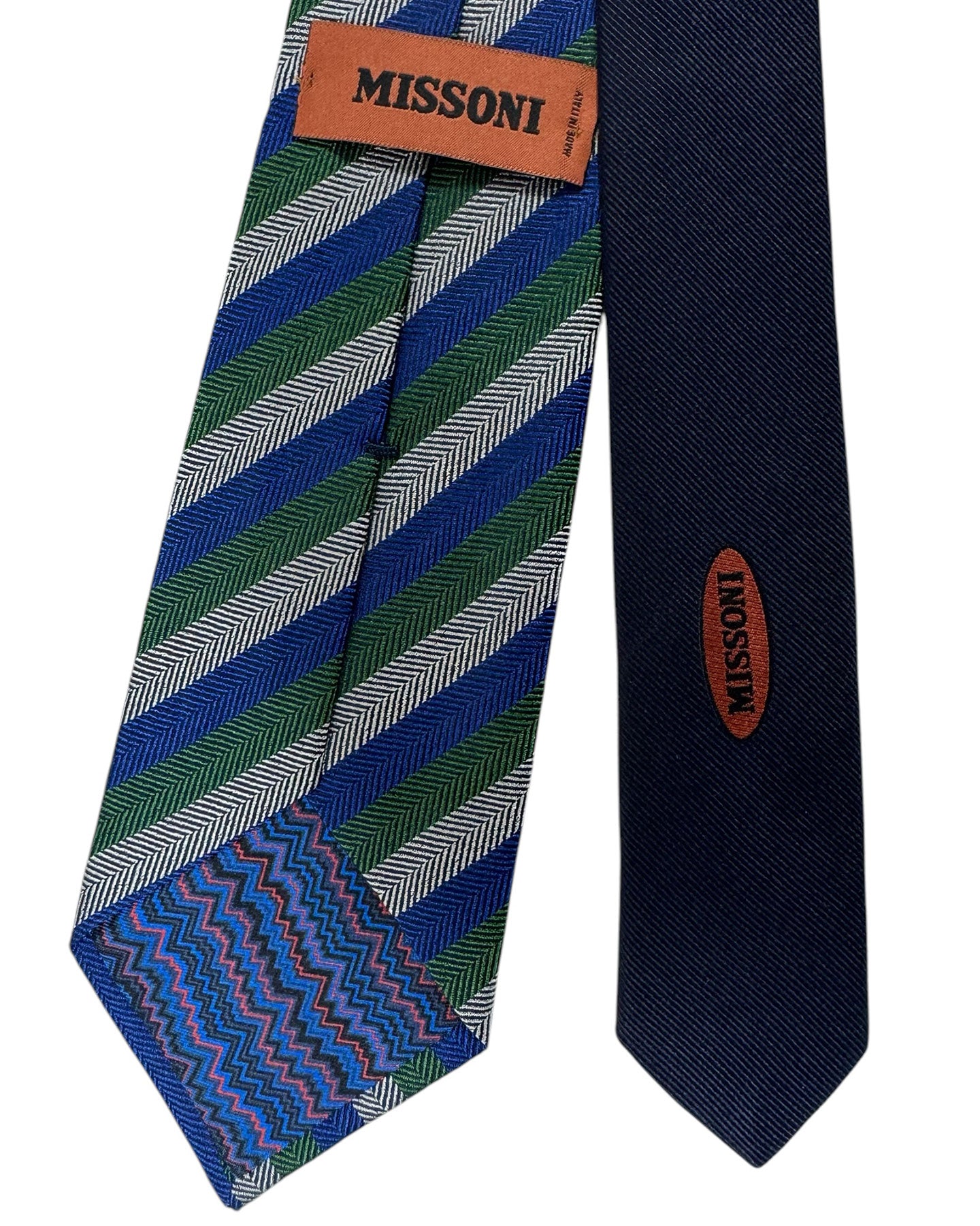 Missoni Silk Tie Green Gray Royal Blue Stripes - Hand Made In Italy