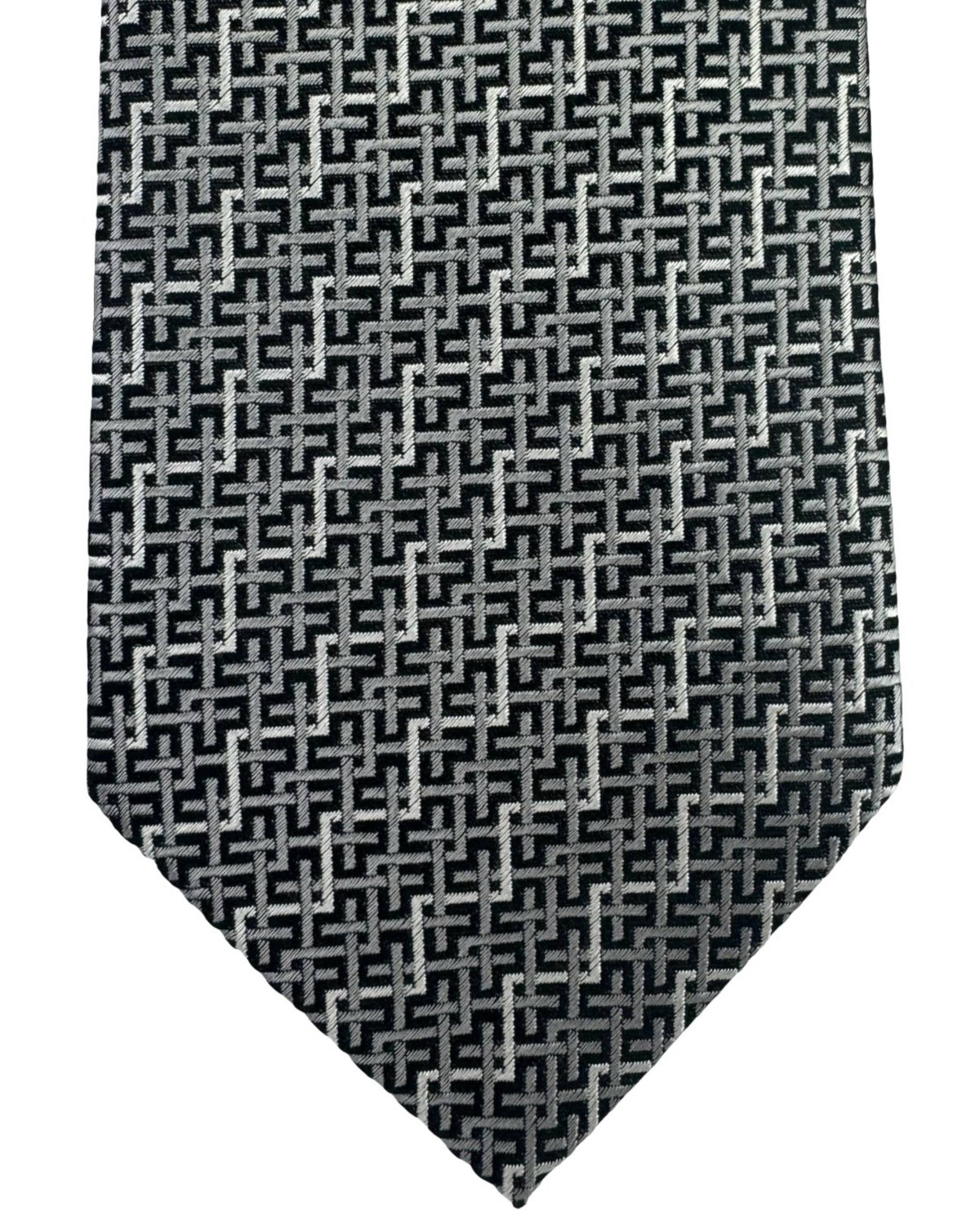 Missoni Silk Tie Black and Silver Herringbone ZigZag