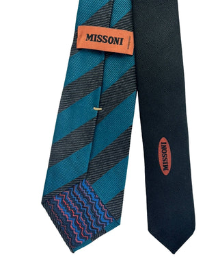 Missoni Silk Tie Teal Gray Stripes