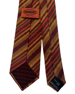 Missoni Silk Tie Bordeaux Orange Green Striped Design