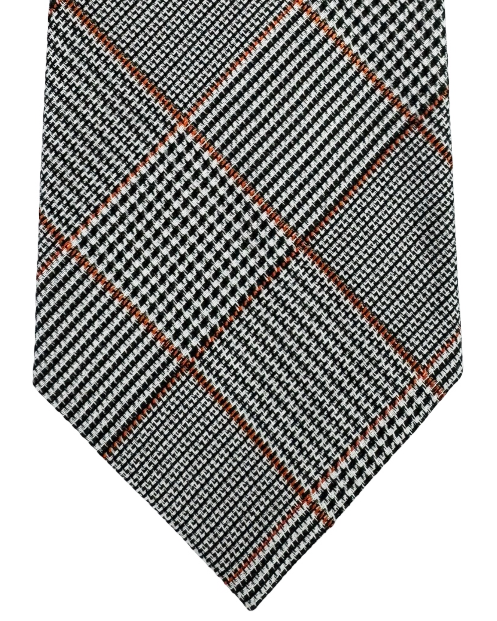 Missoni Silk Tie Black White Orange Mini Houndstooth Plaid Pattern