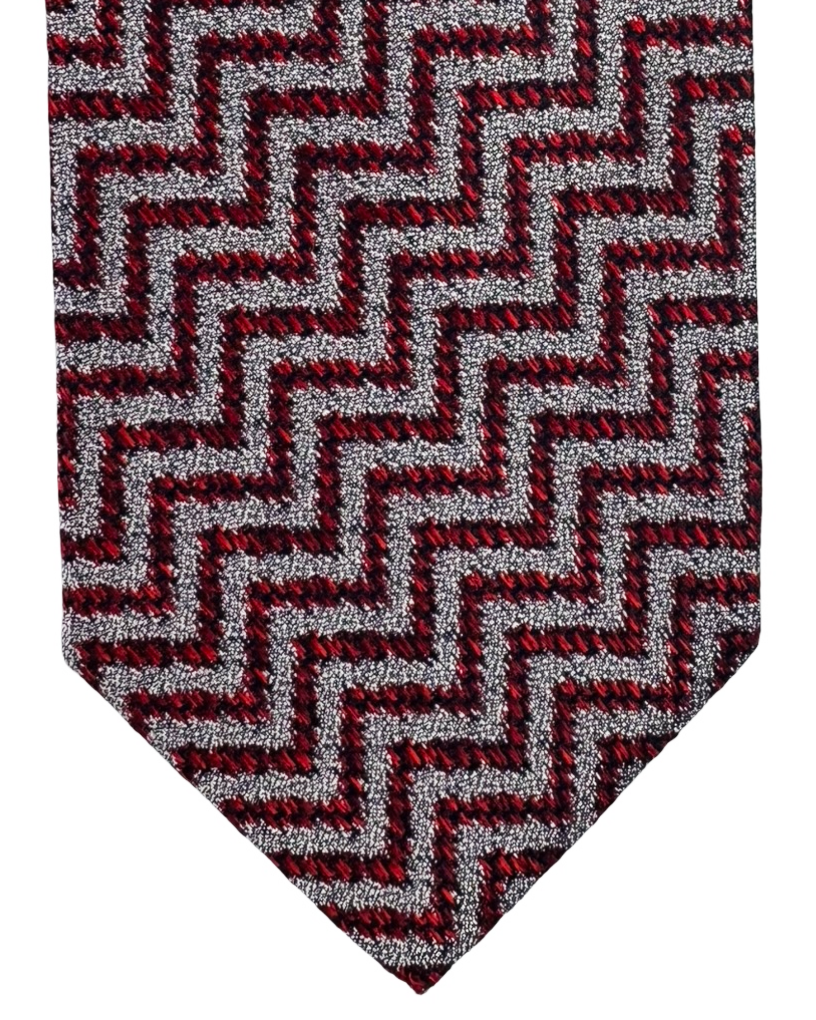 Missoni Silk Tie Bordeaux Black Silver Herringbone Pattern