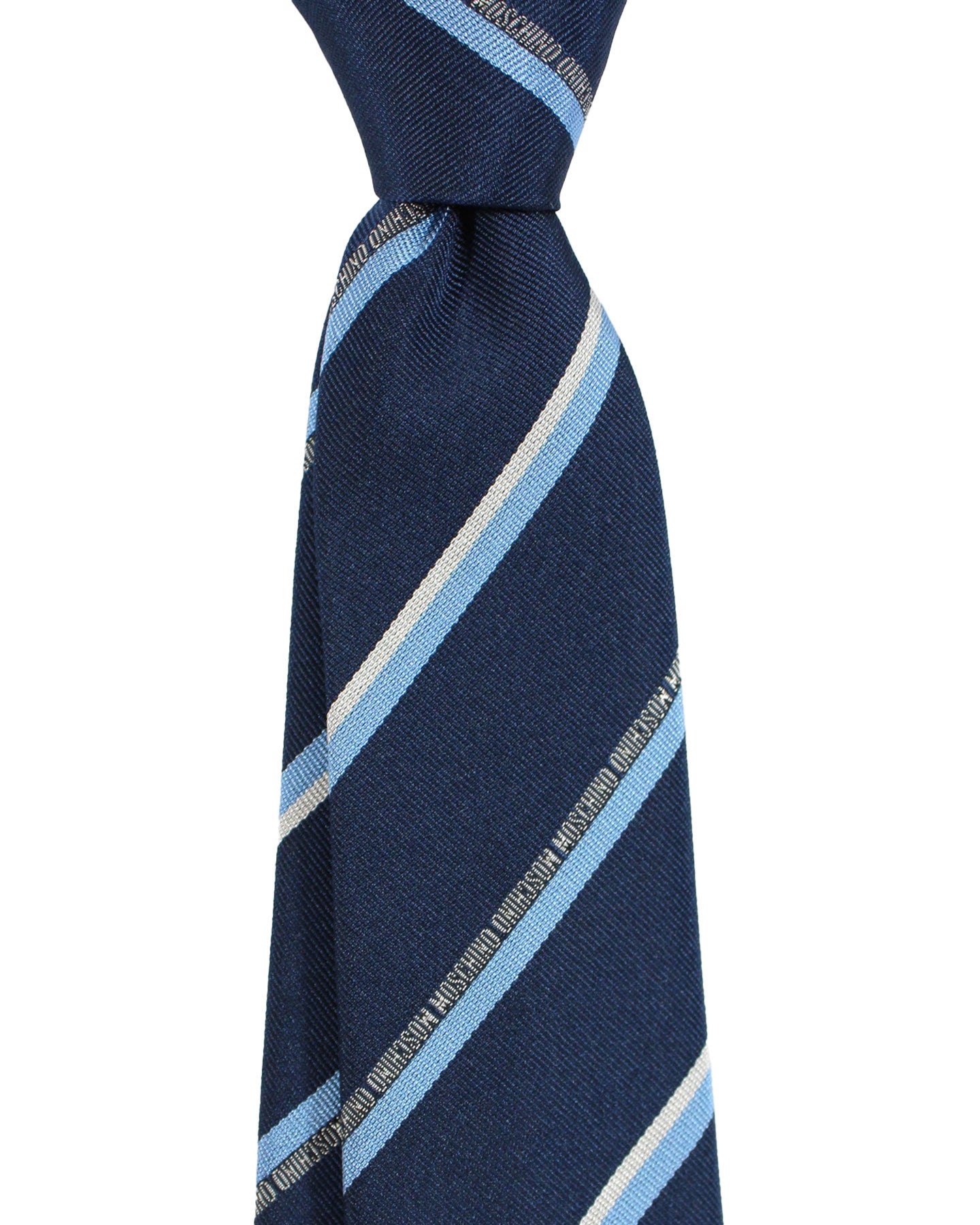 Moschino Tie Navy Blue Logo Stripes Design