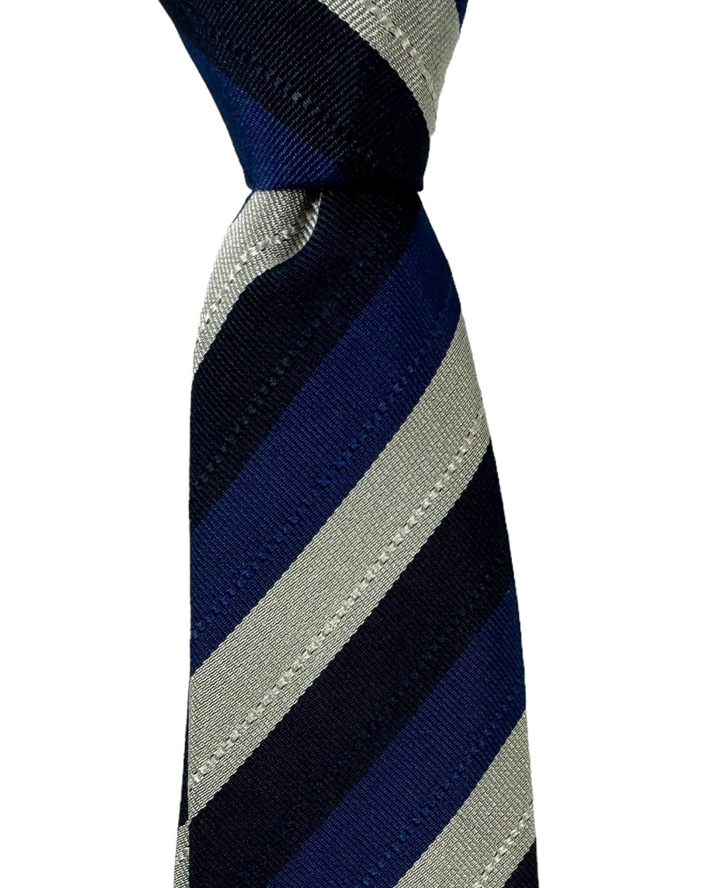 Moschino Tie Navy Royal Blue Gray Stripes Design 
