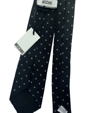 
Moschino Silk Tie Black Silver Sots Design

