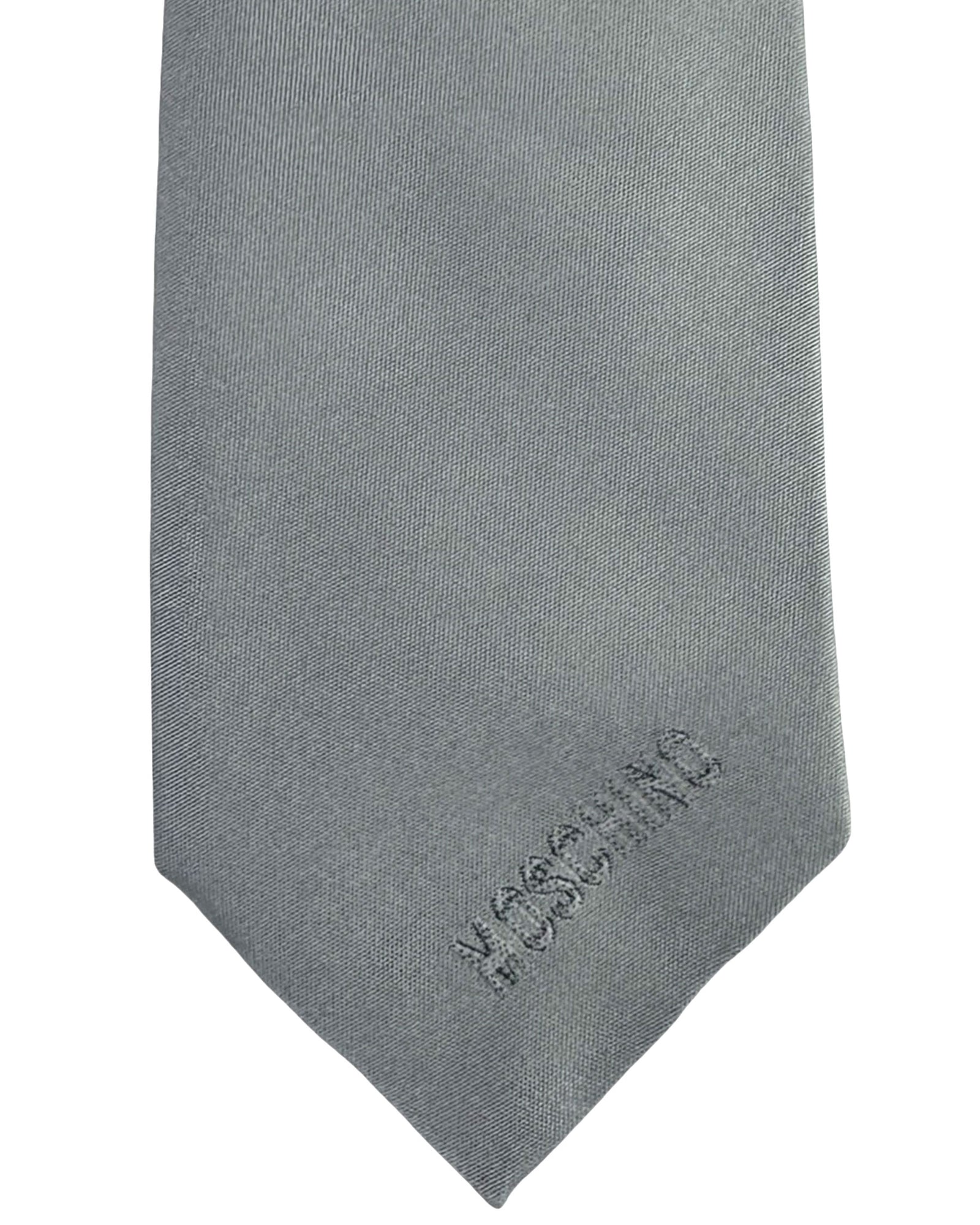 Moschino Silk Tie Solid Gray & Logo