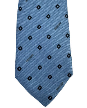 Moschino Silk Tie Light Blue Black Logo Mini Squares