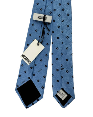 Moschino Silk Tie Blue Logo Mini Squares