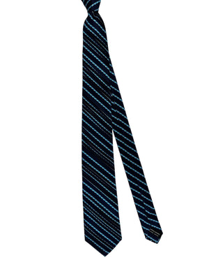 Vitaliano Pancaldi Pleated Silk Navy Blue Geometric Stripe
